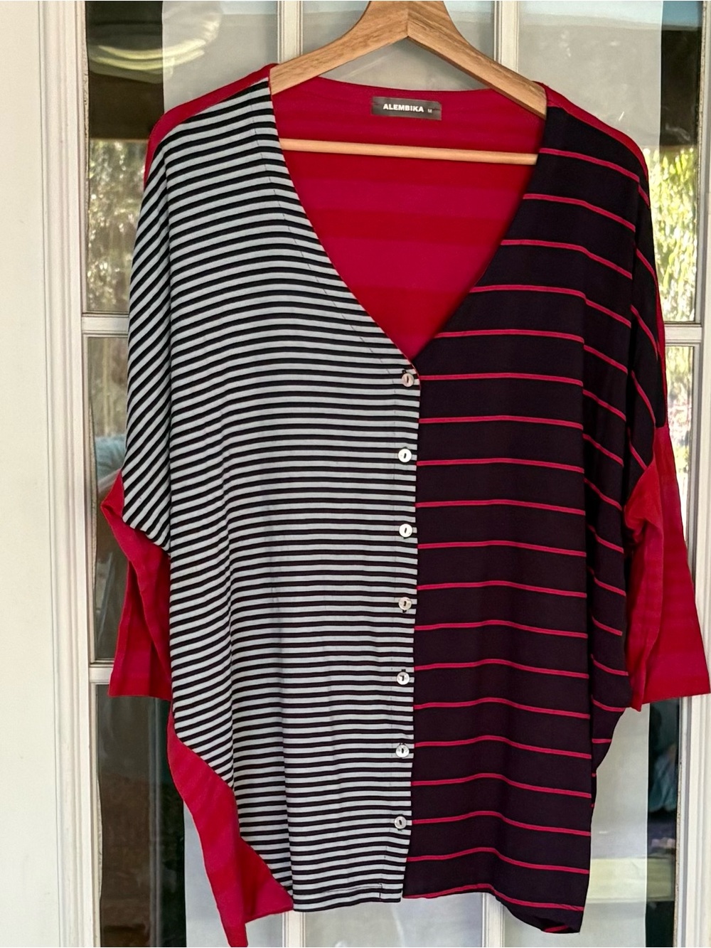 Alembika Striped V-Neck Top. Medium.
